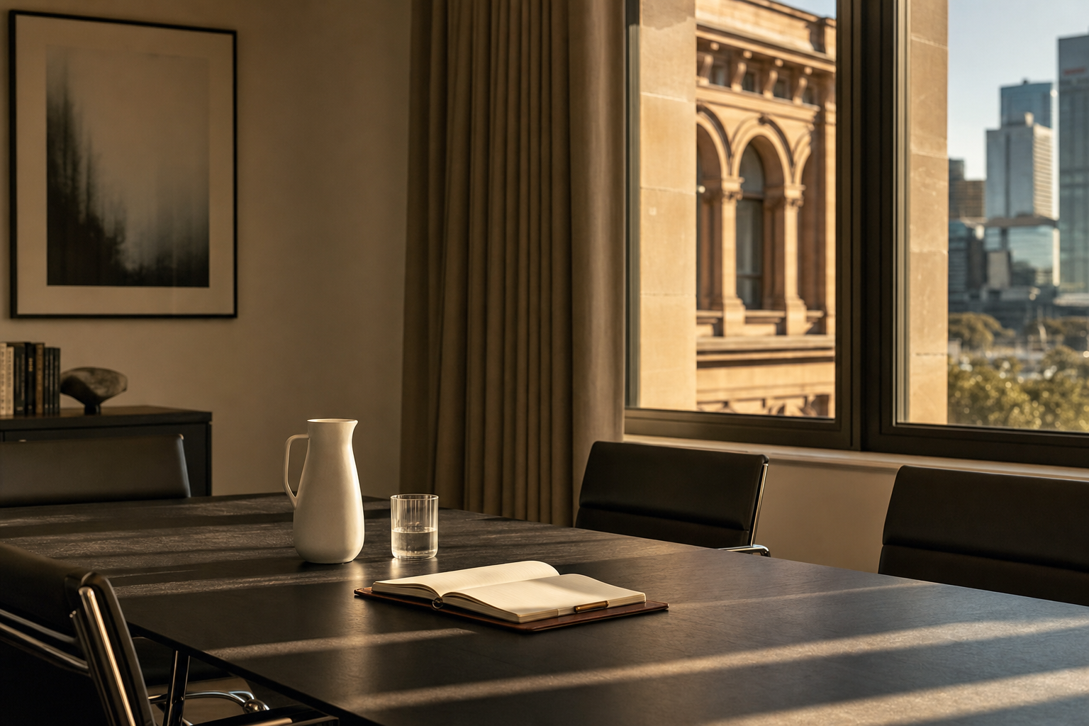 Morning light in a Perth heritage boardroom