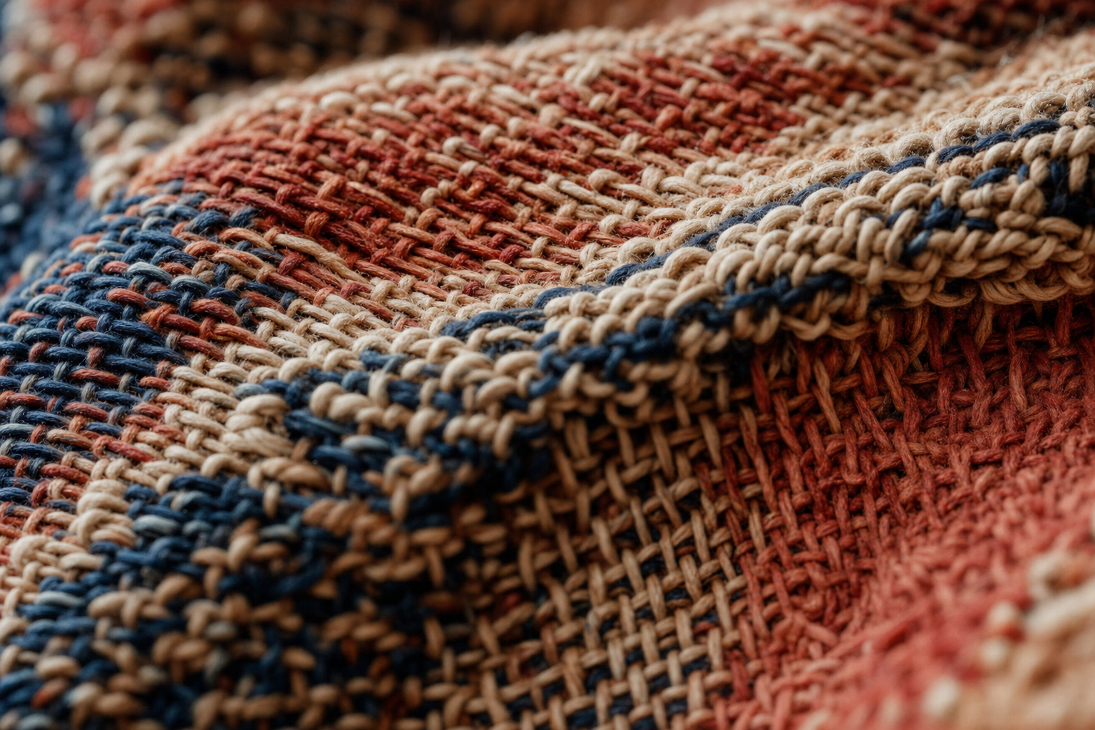 Woven textile pattern in ivory, navy and terracotta